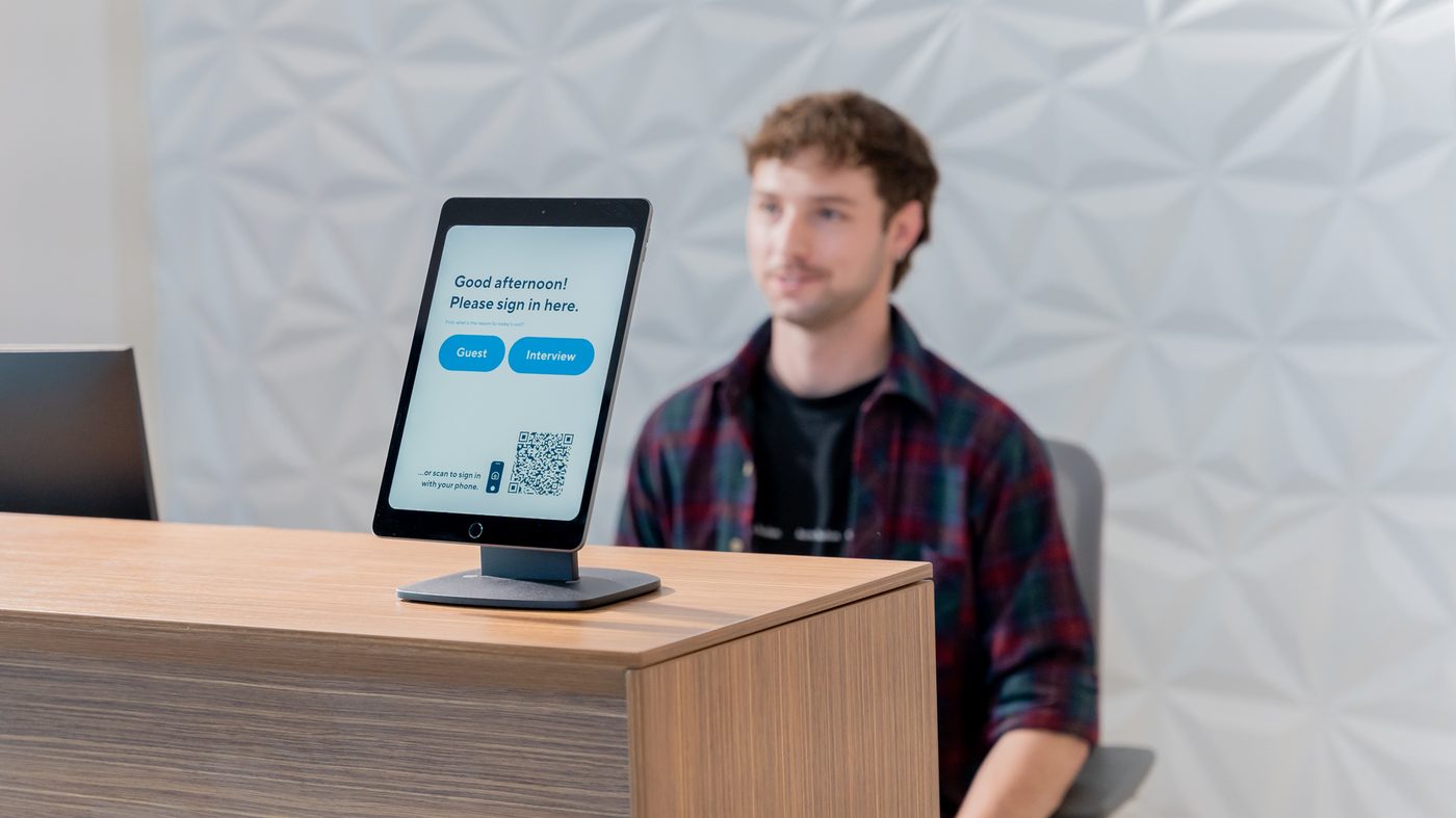 Verkada Guest sign-in at a reception desk