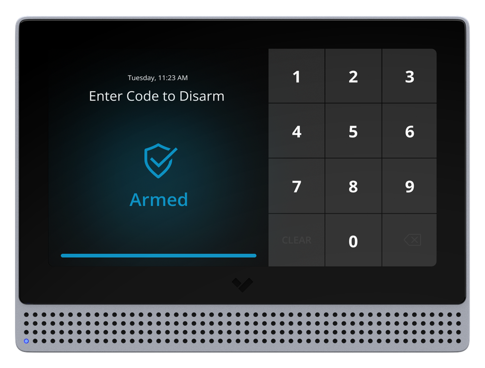 The Verkada BK22 alarm keypad, armed