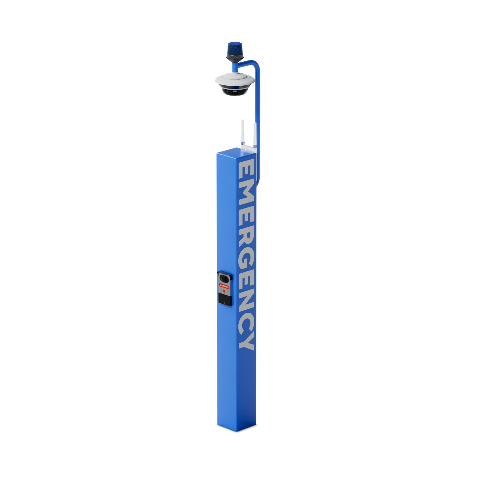 A blue-light emergency tower with a Verkada camera and intercom