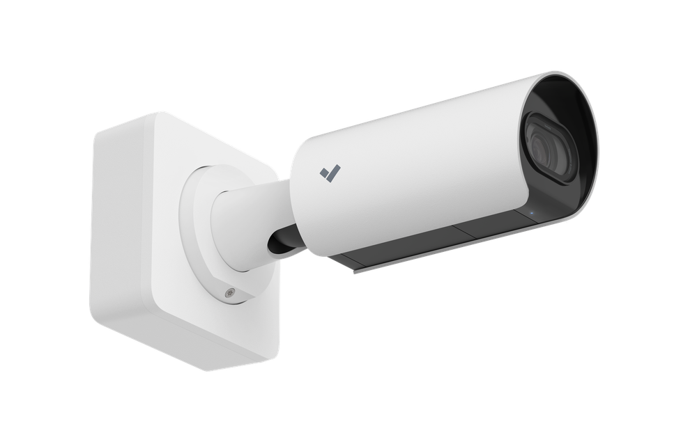 A Verkada bullet camera on its wall mount