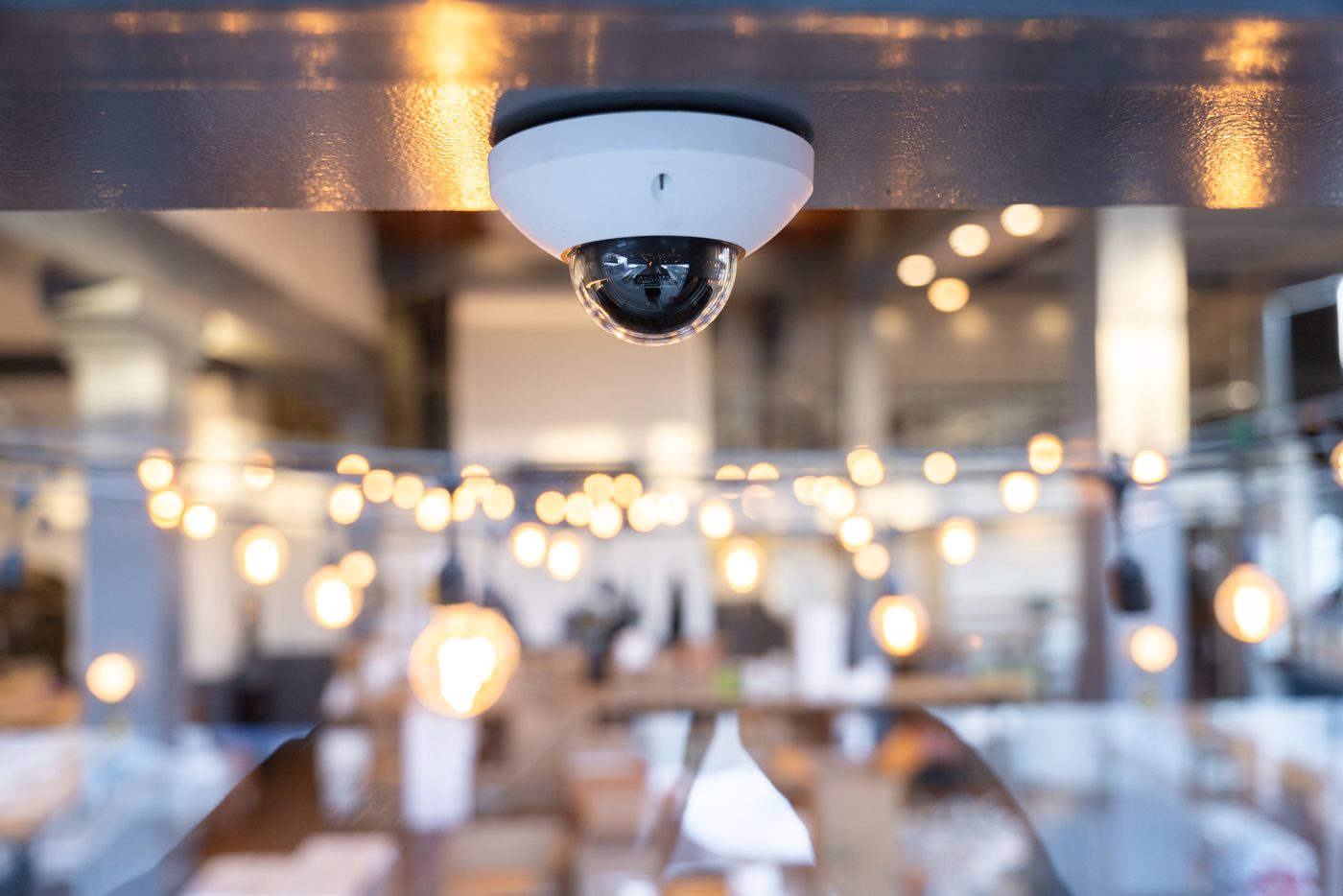 A cloud camera covering a restaurant floor