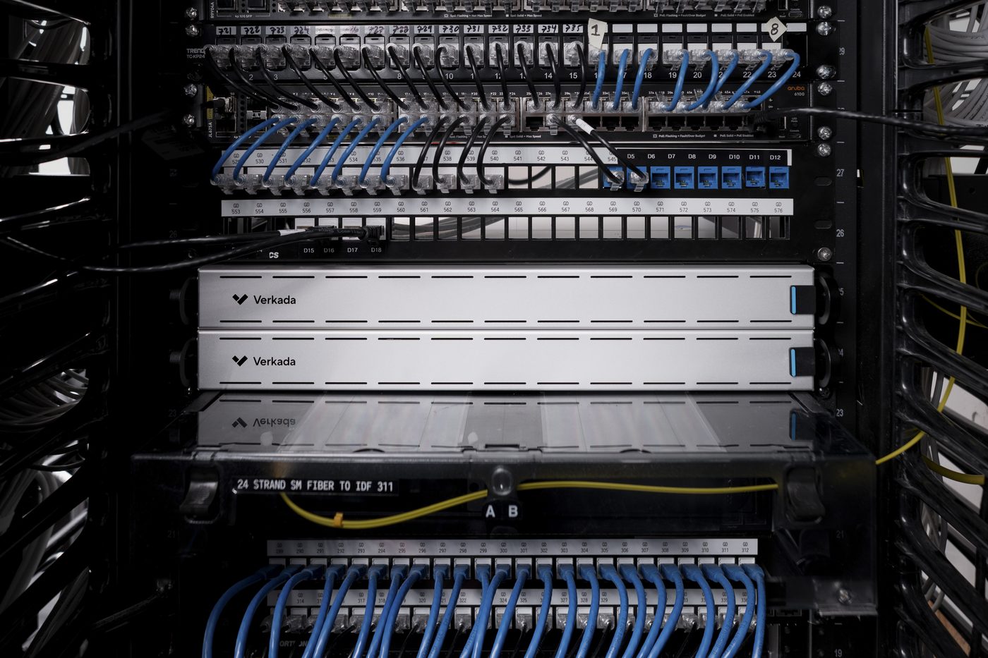 A Verkada Command Connector in a comms rack