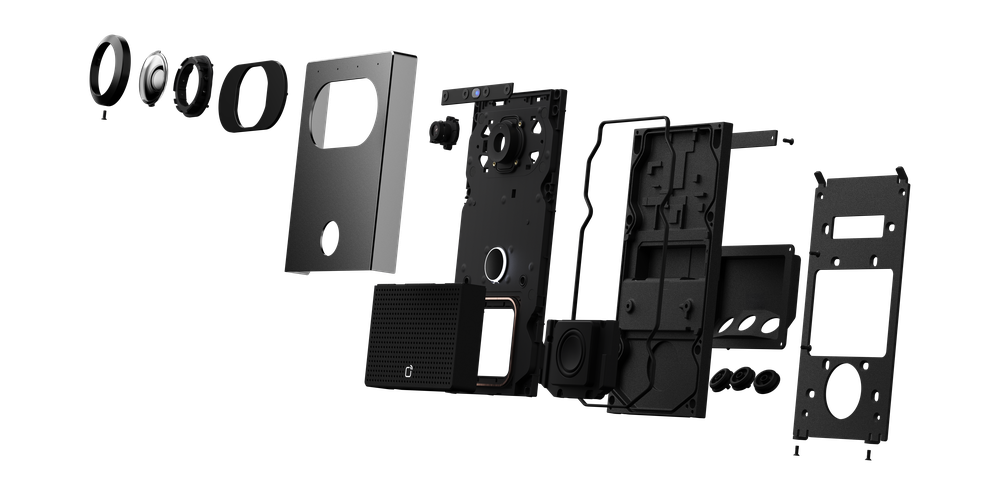 A Verkada video intercom, shown exploded