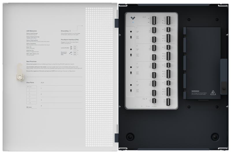 The Verkada four-door controller, cabinet open