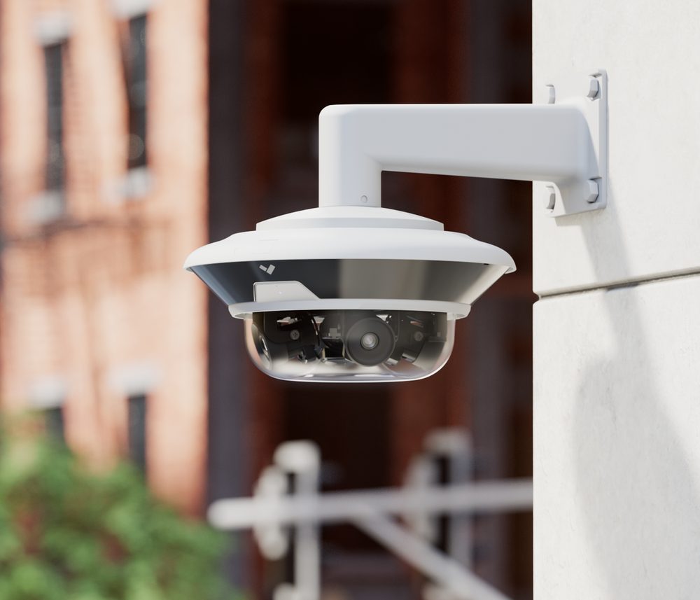 A wall-mounted Verkada multisensor camera covering a street